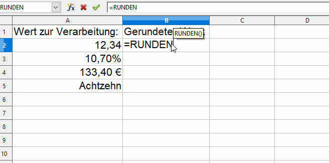 Beispiel: Datentyp Zahl und Text mit der Funktion "Runden"